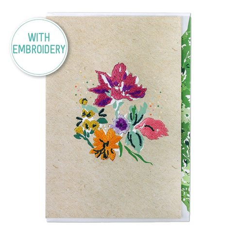 Tarjeta Felicitación con Bordado - Varias flores