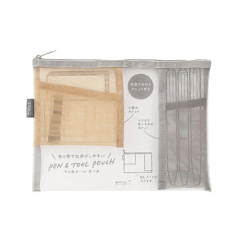 Estuche de malla con bolsillos B6 17x22cm - Midori