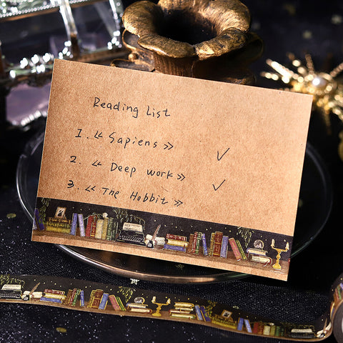 Washi tape con dorado - Estante con libros