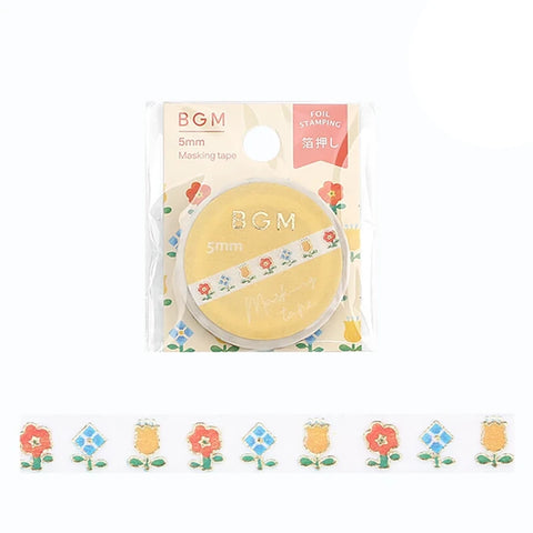 Washi tape con dorado 5mm - Flores pequeñas
