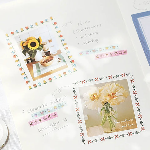 Washi tape con dorado 5mm - Flores pequeñas