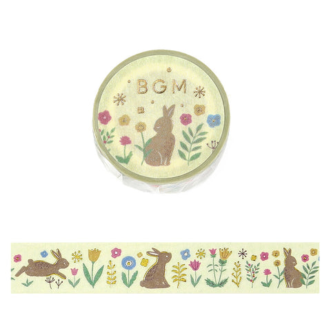 Washi tape con dorado - Conejos y flores
