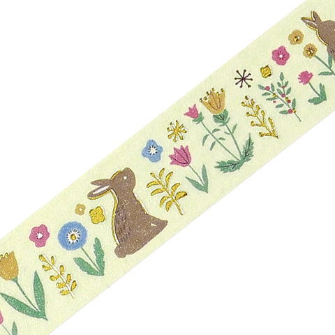 Washi tape con dorado - Conejos y flores