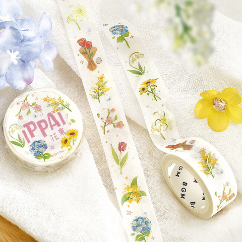 Washi tape con dorado - ippai - Flores