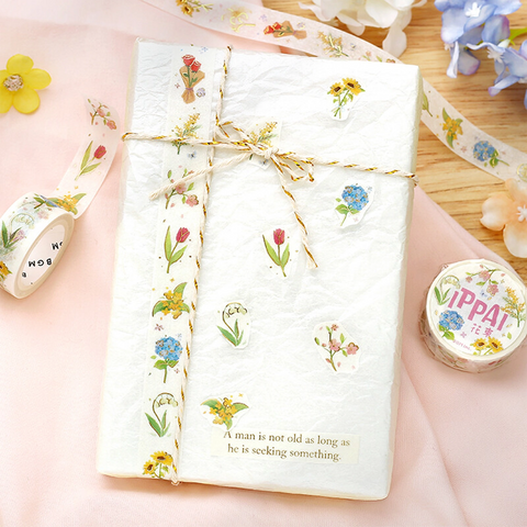 Washi tape con dorado - ippai - Flores