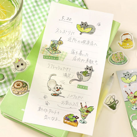 Pegatinas washi - Cafetería gato gris
