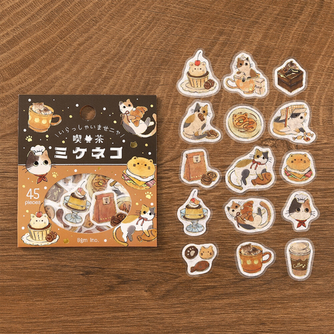 Pegatinas washi - Cafetería gato marrón
