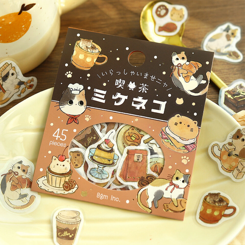 Pegatinas washi - Cafetería gato marrón