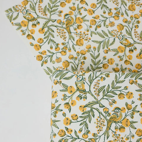 Papel regalo algodón 50x70cm - Pájaros cantores amarillo