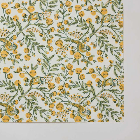 Papel regalo algodón 50x70cm - Pájaros cantores amarillo