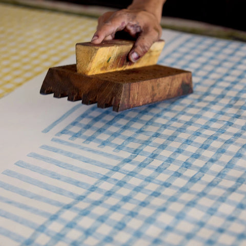 Papel regalo algodón 50x70cm - Cuadros azul y rosa