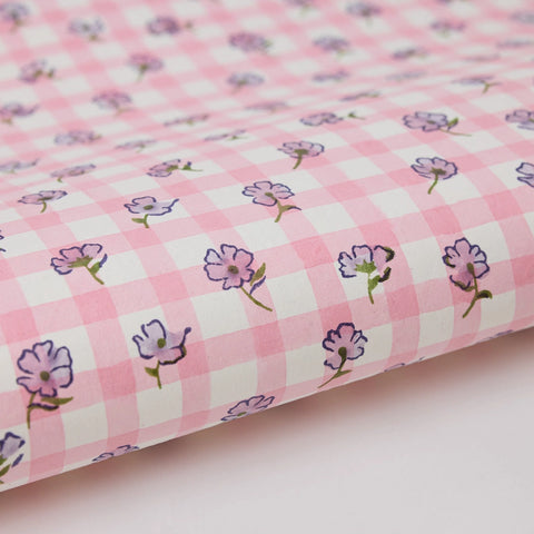 Papel regalo algodón 50x70cm - Cuadros rosa y lila