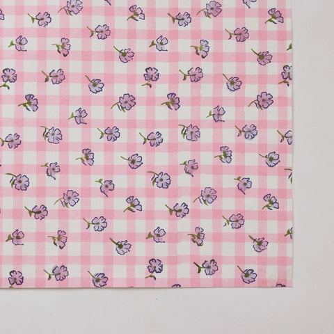 Papel regalo algodón 50x70cm - Cuadros rosa y lila