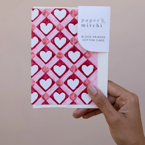 Tarjeta artesanal - Cuadrícula corazones