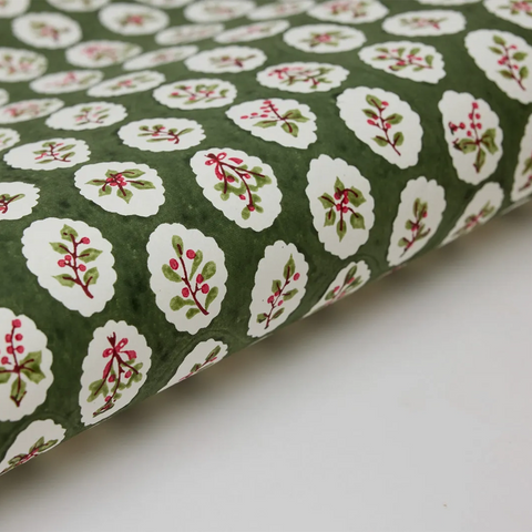 Papel regalo algodón 50x70cm - Holly Green Acebo