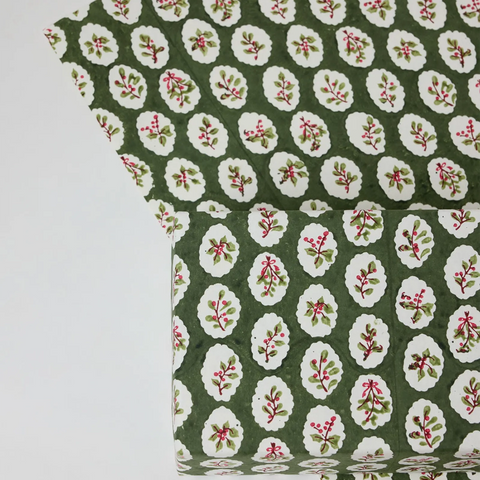 Papel regalo algodón 50x70cm - Holly Green Acebo