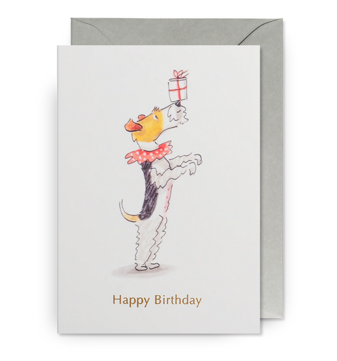 Tarjeta Felicitación Cumpleaños - Perro con regalo