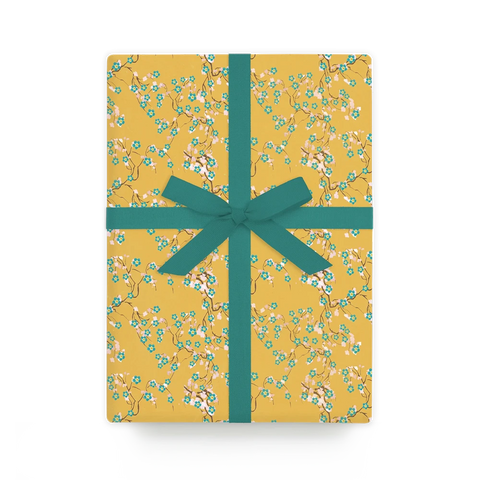 Papel regalo flores fondo amarillo - 50x70cm