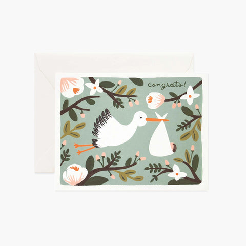 Tarjeta Felicitación Nacimiento - Cigüeña