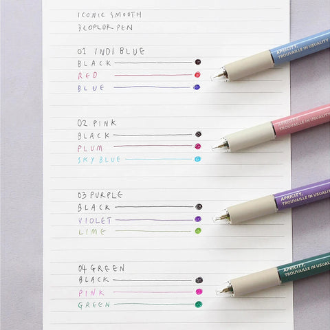 Bolígrafo con 3 colores: negro, rosa y azul claro - Iconic