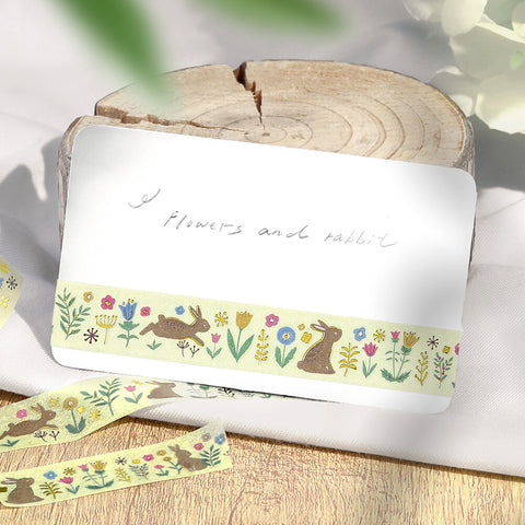 Washi tape con dorado - Conejos y flores