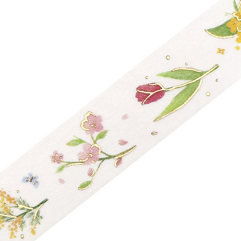 Washi tape con dorado - ippai - Flores