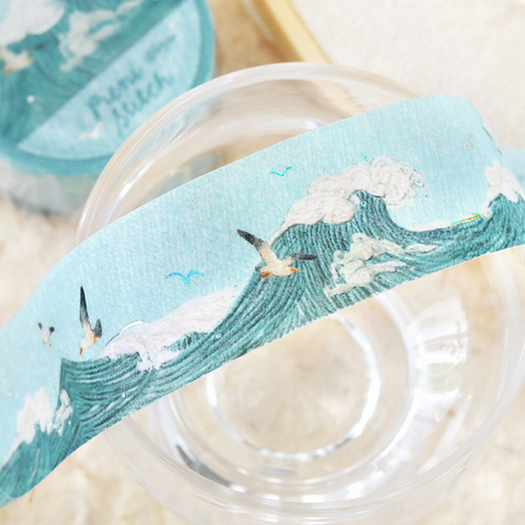 Washi tape con dorado 20mm - Olas del mar