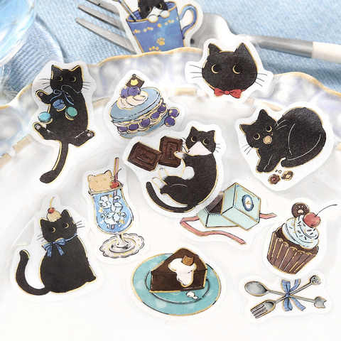 Pegatinas washi - Cafetería gato negro