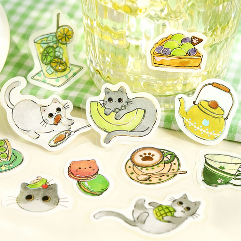 Pegatinas washi - Cafetería gato gris