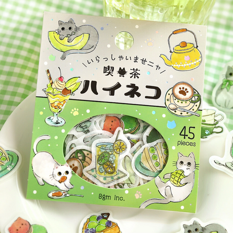 Pegatinas washi - Cafetería gato gris