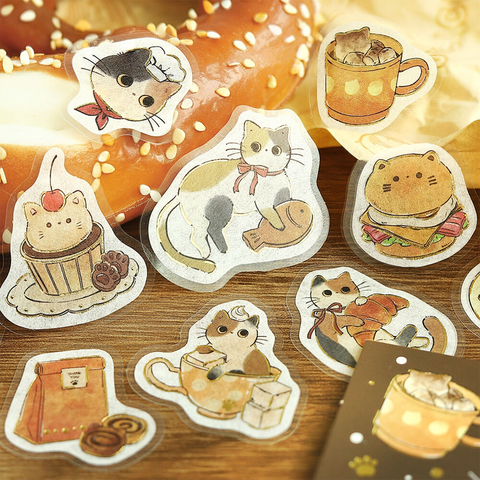 Pegatinas washi - Cafetería gato marrón