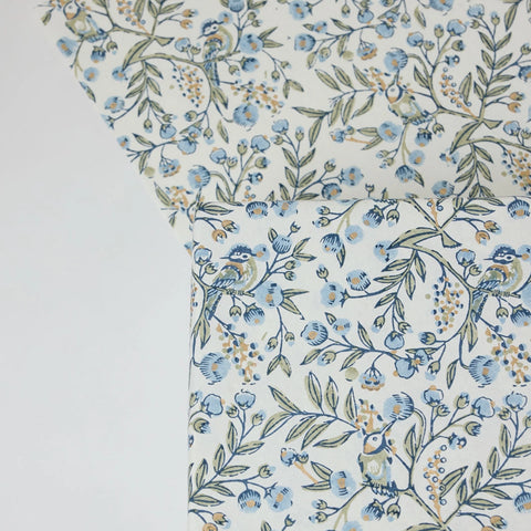 Papel regalo algodón 50x70cm - Pájaros cantores azul
