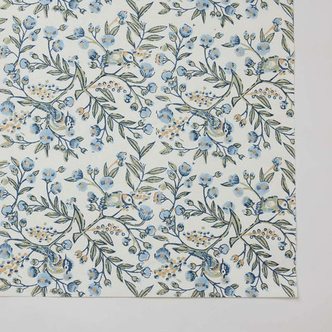 Papel regalo algodón 50x70cm - Pájaros cantores azul