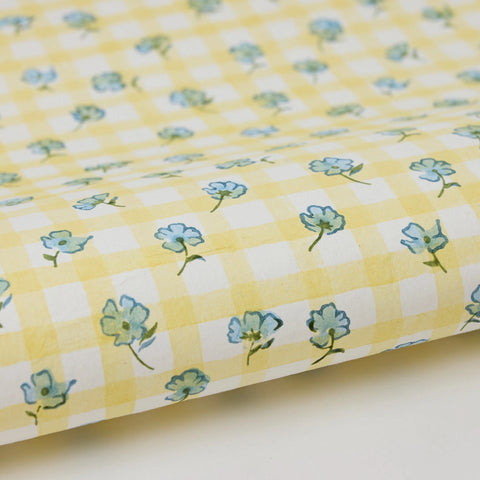 Papel regalo algodón 50x70cm - Cuadros amarillo y azul