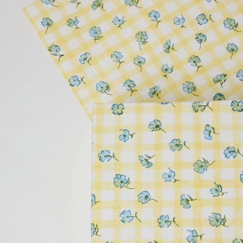 Papel regalo algodón 50x70cm - Cuadros amarillo y azul