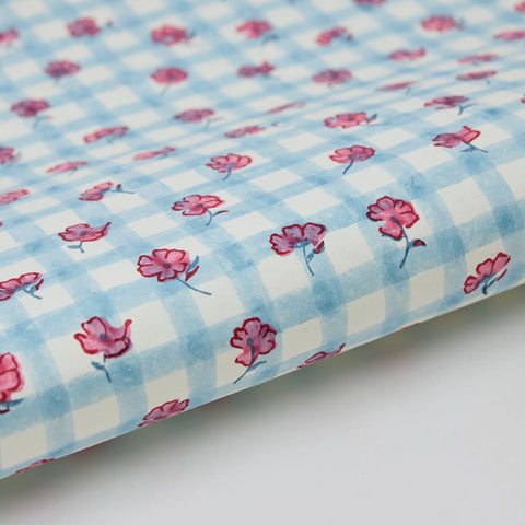 Papel regalo algodón 50x70cm - Cuadros azul y rosa