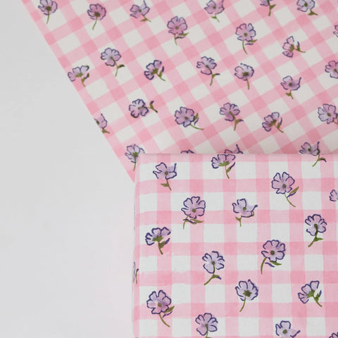 Papel regalo algodón 50x70cm - Cuadros rosa y lila