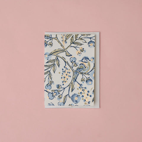 Tarjeta artesanal - Pájaros cantores azul