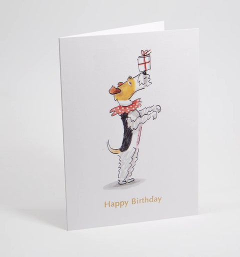 Tarjeta Felicitación Cumpleaños - Perro con regalo