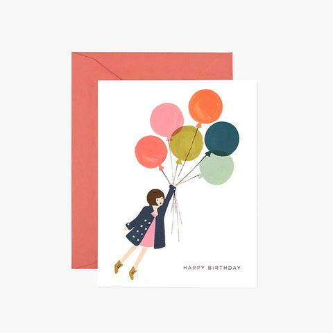 Tarjeta Felicitación Cumpleaños - Niña con globos