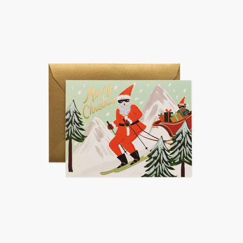 Tarjeta Felicitación Navidad - Papá Noel ski